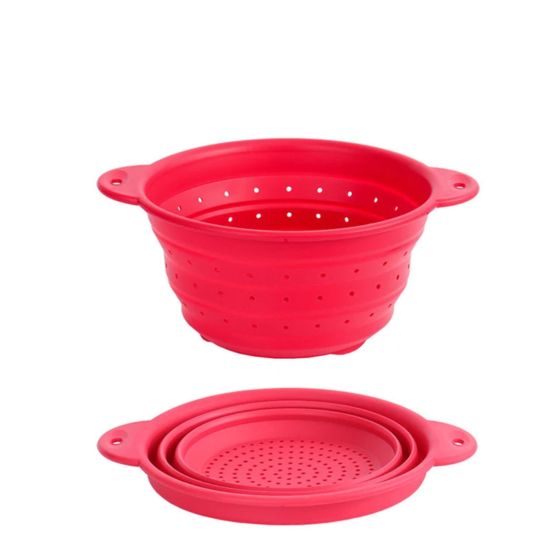Foldable Silicone Drain Basket Fruit Vegetable Colander – Red