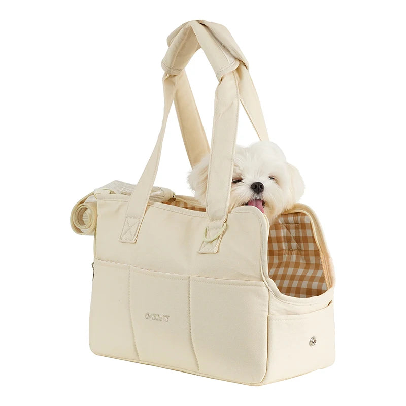 Portable Mesh Pet Carrier Shoulder Bag 34 cm Breathable Soft Travel Carrier for Cats and Small Dogs - Beige