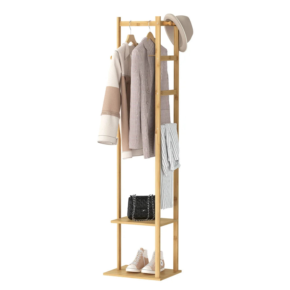 Garment Rack 155cm Bamboo Corner Freestanding Coat Tree Organiser – Yellow