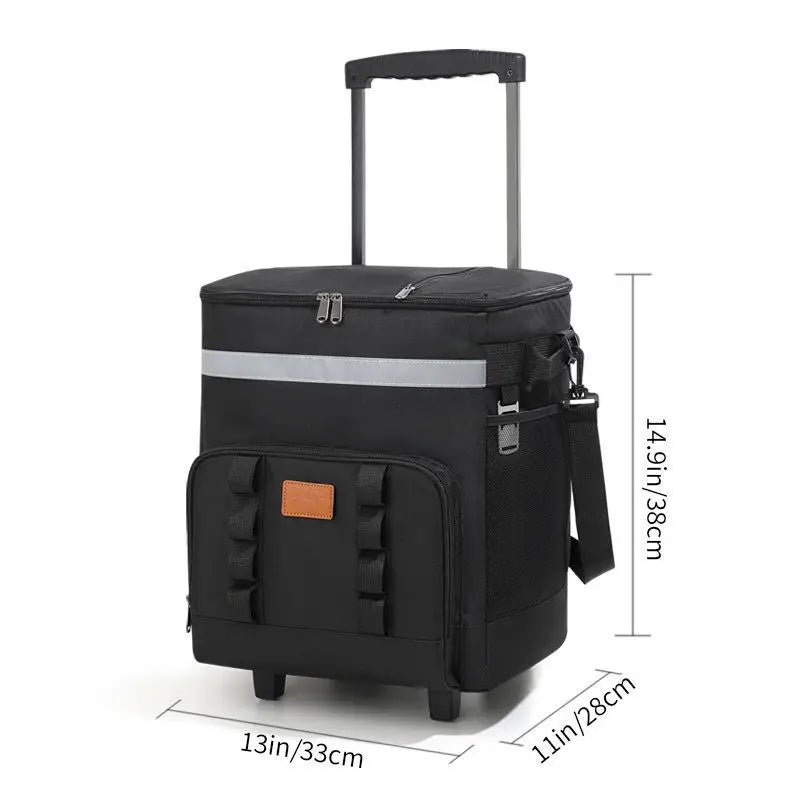 Rolling Cooler Bag Insulated Wheeled Picnic Tote With Trolley Handle – Black