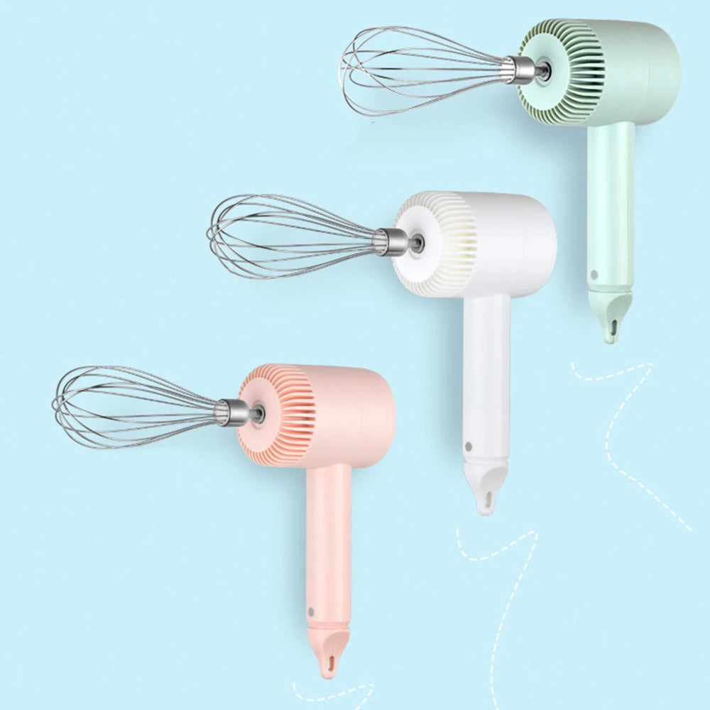 Wireless Electric Food Mixer USB Rechargeable Hand Mixer 3 Speed Egg Beater with Dual Whisks – Green