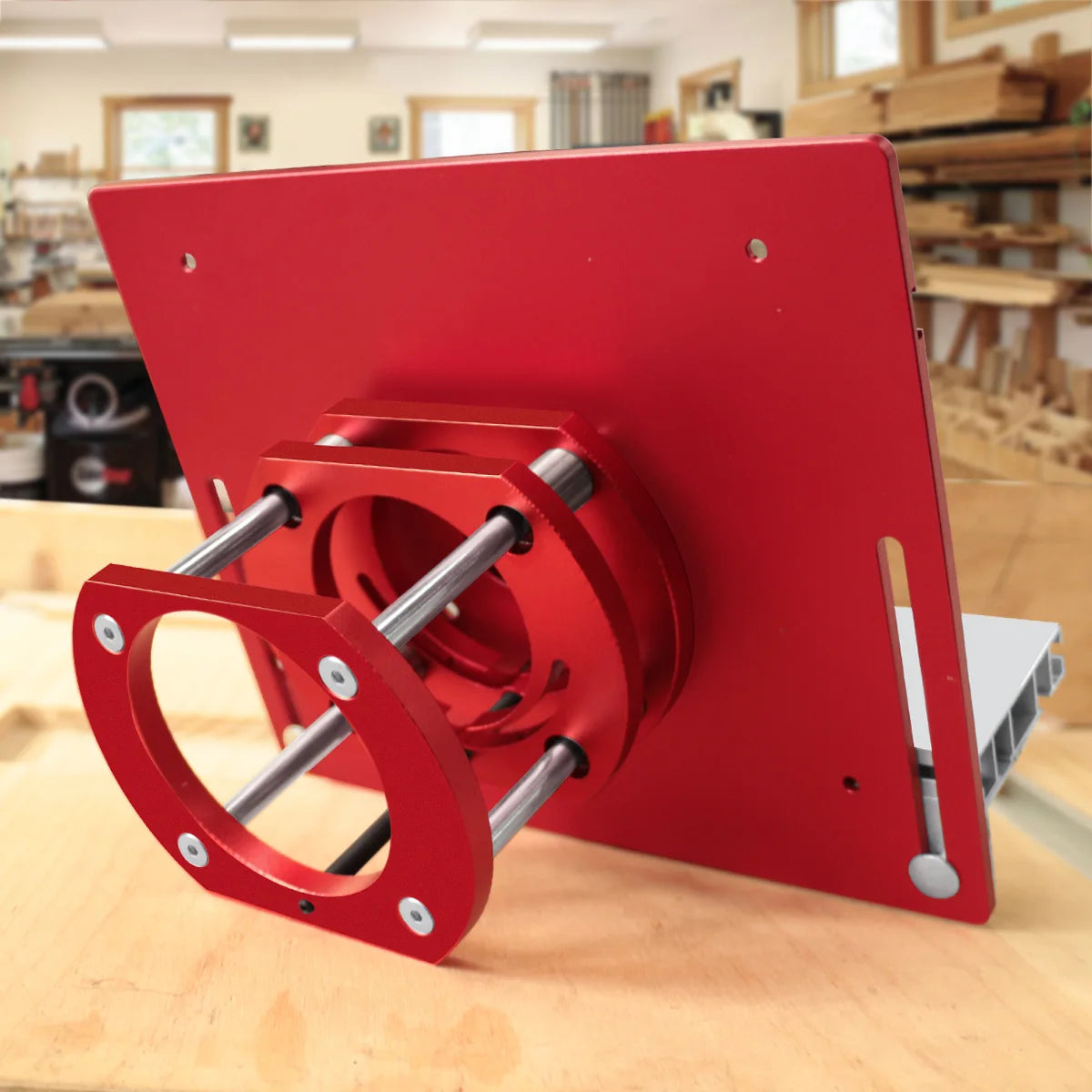 Router Table Insert Plate Set with Lift Base for Woodworking Trimming Slotting and Chamfering Red