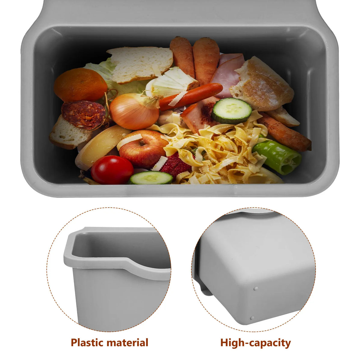 Hanging Kitchen Trash Can 20.8cm Space Saving Cabinet Door Mounted - Grey