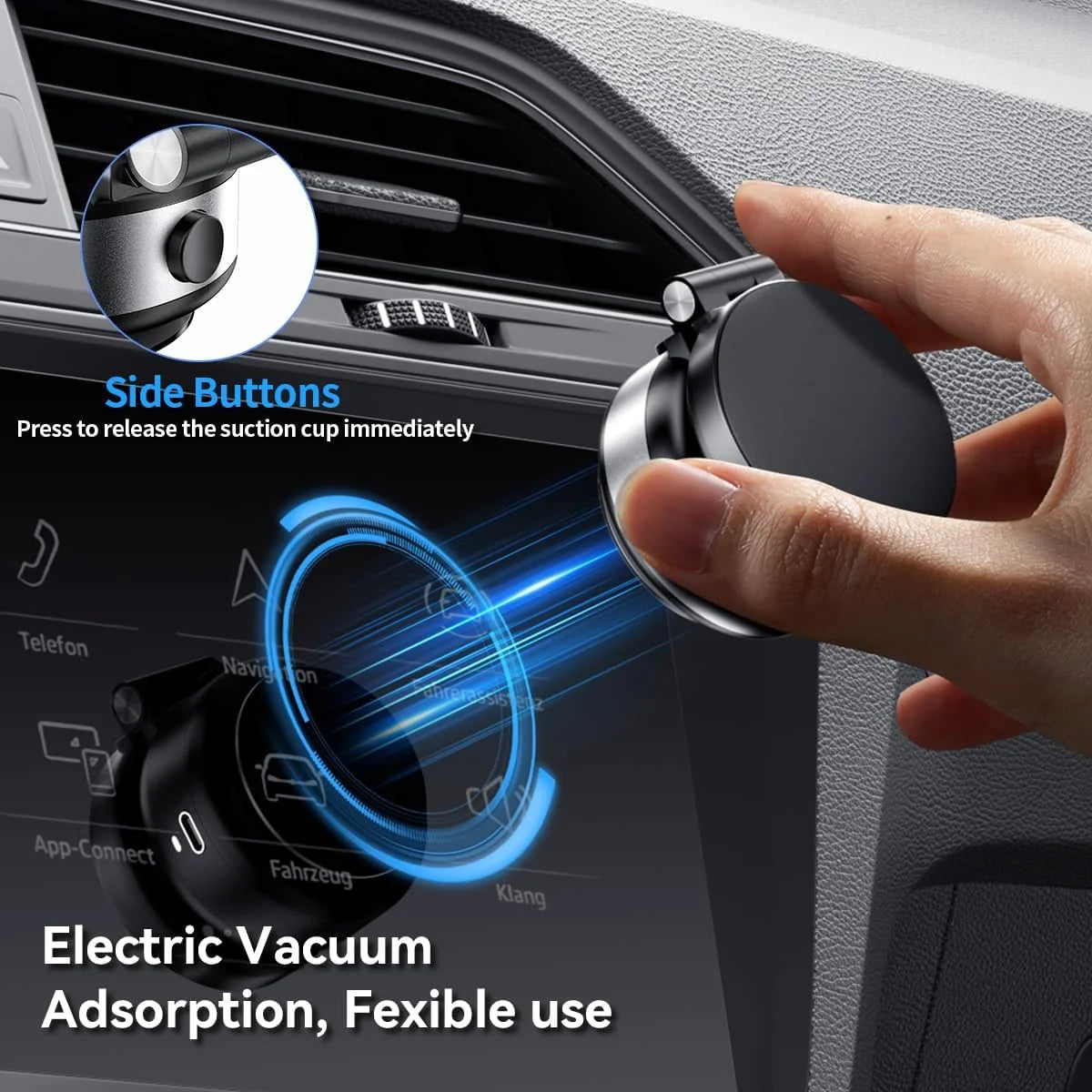 Phone Holder 130mAh Foldable Vacuum Mount 360° Rotating Telescopic Stand - White