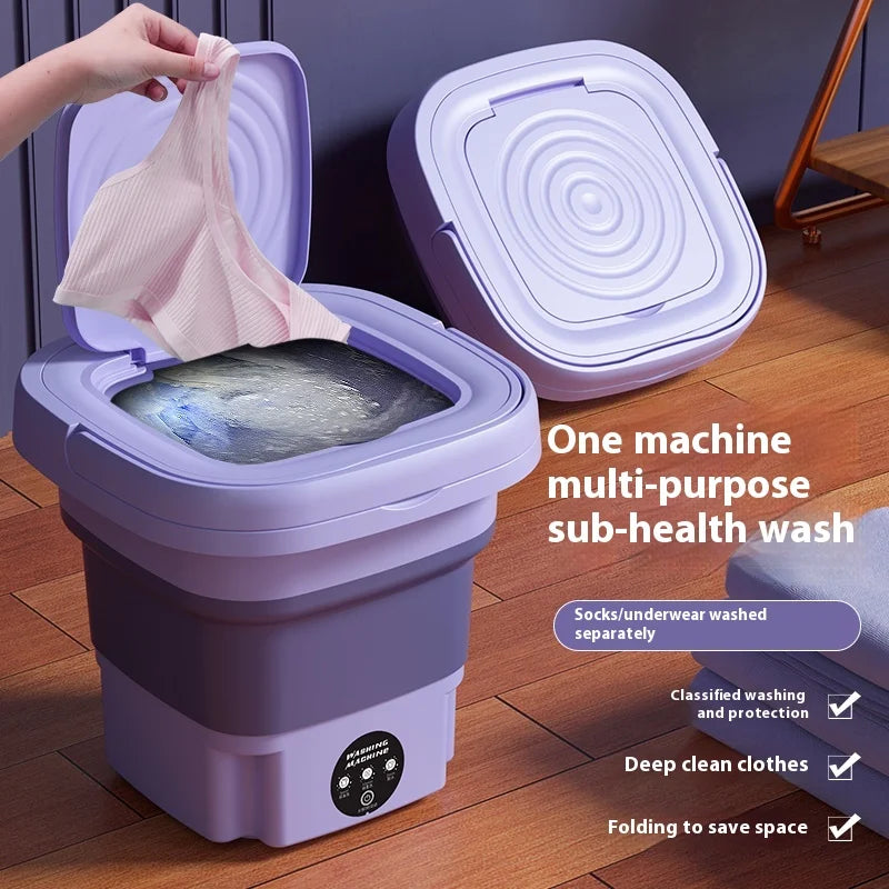 Portable Washing Machine 8L Foldable Mini Washer with Spin Dry Function for Underwear and Delicates – Green