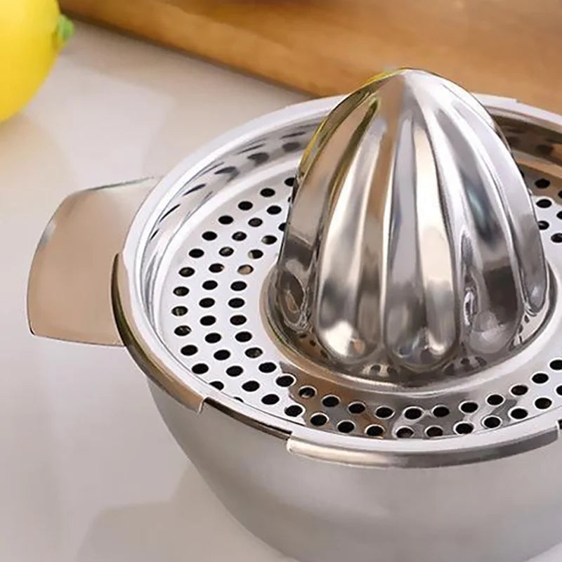 Stainless Steel Manual Citrus Juicer Lemon Orange Fruit Squeezer with Strainer Bowl - Gold