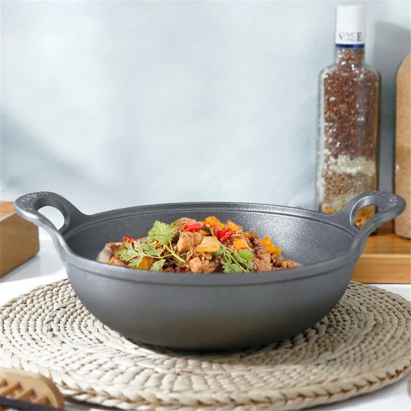 Chef Pan 32cm Cast Iron Flat Bottom Deep Frying Cookware