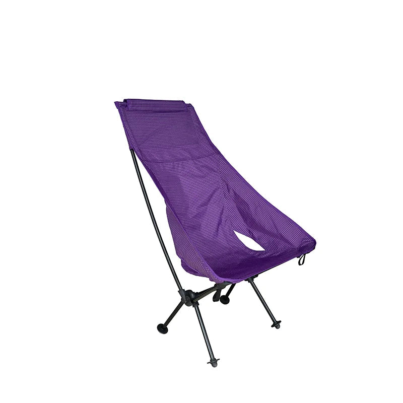 Ultralight Folding Camping Chair 830g High Back Portable Moon Chair Aluminum Alloy Outdoor Seat – Purple