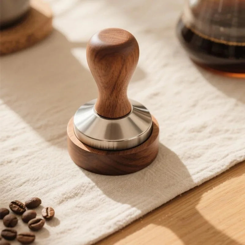 Coffee Tamper 58mm Espresso Press with Solid Wood Handle and 304 Stainless Steel Base