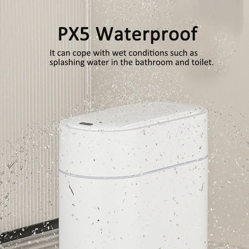 Trash Can Portable 9L Automatic Lid Narrow Wall Mount Waste Bin with Bag Storage White