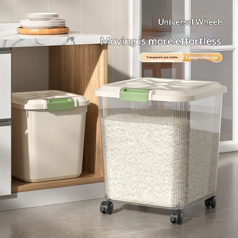 Rice Storage Container 10 kg Airtight Grain Dispenser with Wheels - White