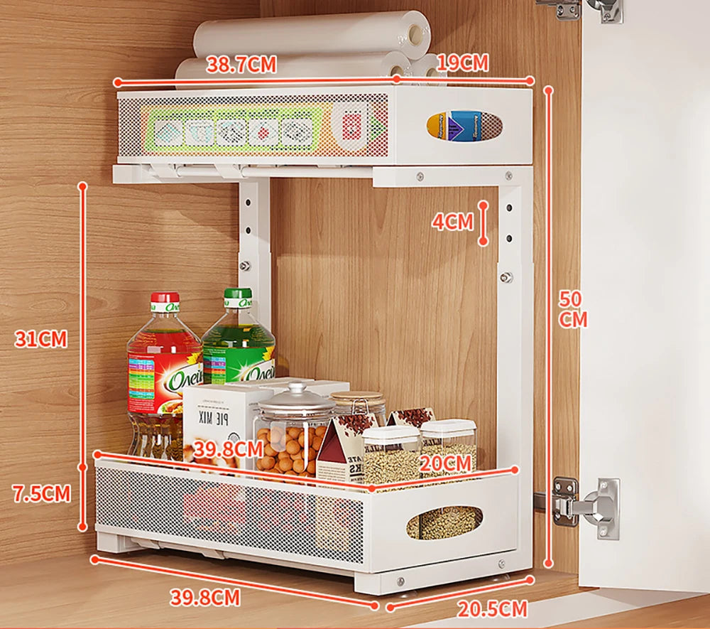 Under Sink Organizers and Storage – Adjustable 2 Tier Metal Pull-Out Cabinet Organizer – Bathroom, Kitchen, Pantry - White