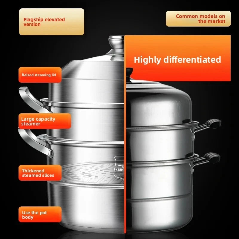 Food Steamer 30cm 304 Stainless Steel Multi Layer Cooking Pot with Lid