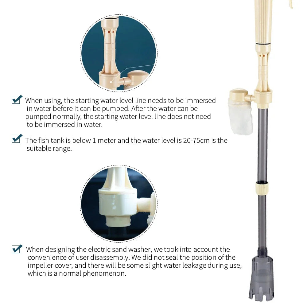 Aquarium Gravel Cleaner Electric Water Change Pump Adjustable Fish Tank Cleaner - White