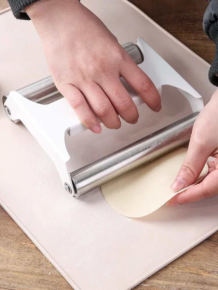 Stainless Steel Dough Roller Pizza and Pastry Rolling Pin Double Roller Baking Tool – White
