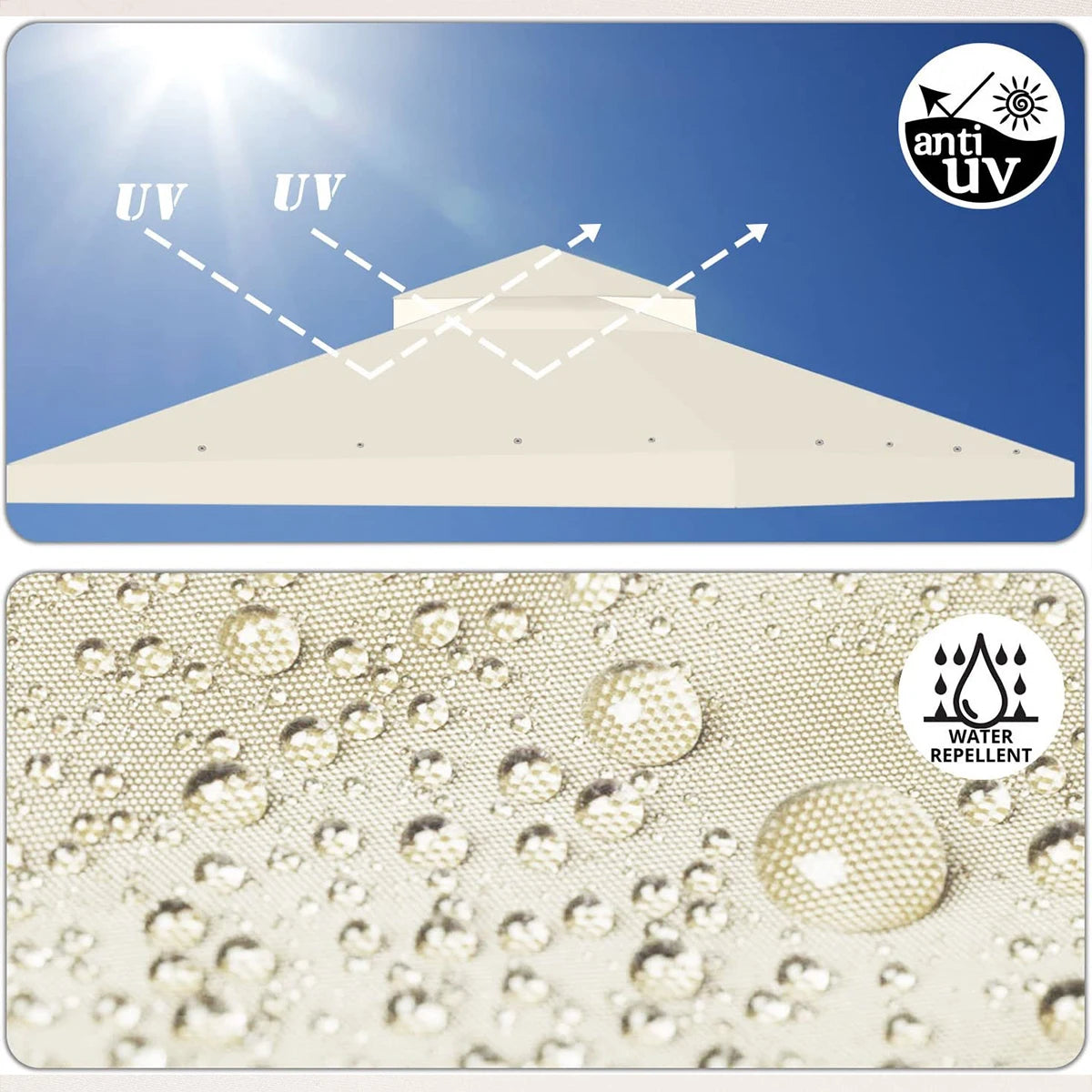 3x3M Garden Gazebo Replacement Canopy Top – Double Tier Outdoor Patio Cover - Beige