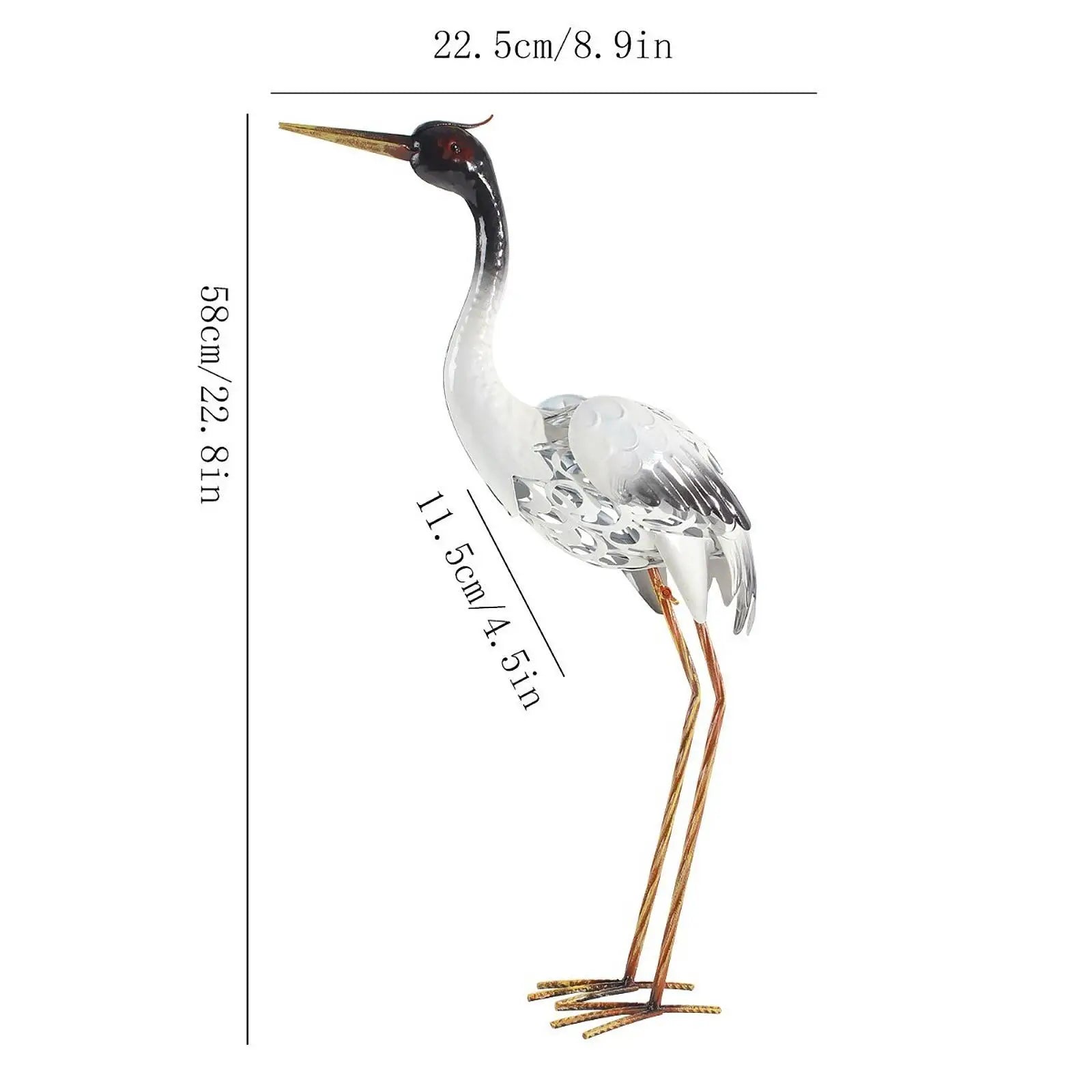 Garden Crane Statue Metal Heron Sculpture Outdoor Decorative Ornament - 22.5x58cm