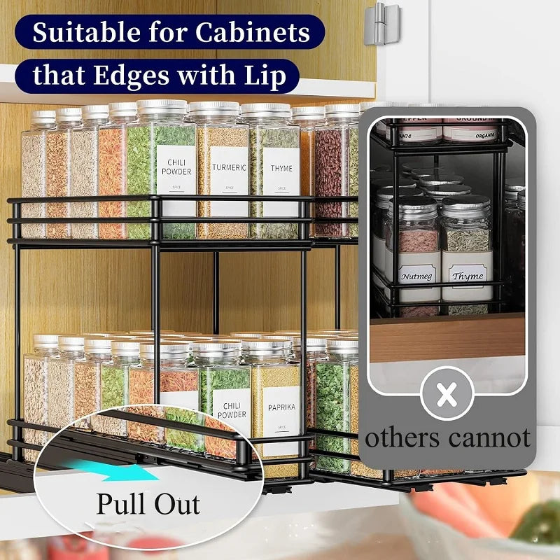 Spice Rack 2 Tier Sliding Pull-Out Cabinet Organizer Heavy Duty Metal - Size M
