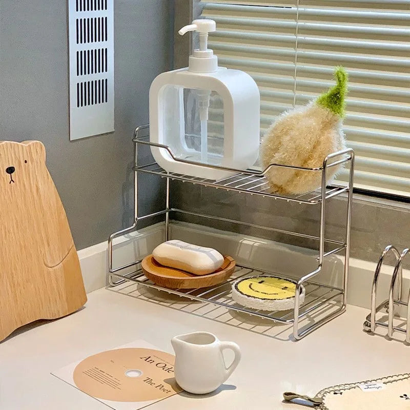 Kitchen Countertop Storage Rack Metal Reusable Spice Shelf Bathroom Toiletry Basket Organiser