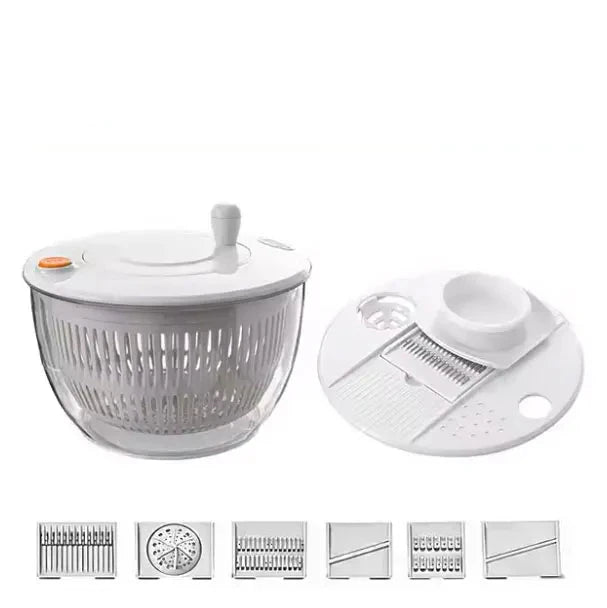 7-Piece Multifunction Salad Spinner Set Vegetable Washer Chopper Slicer Grater – White