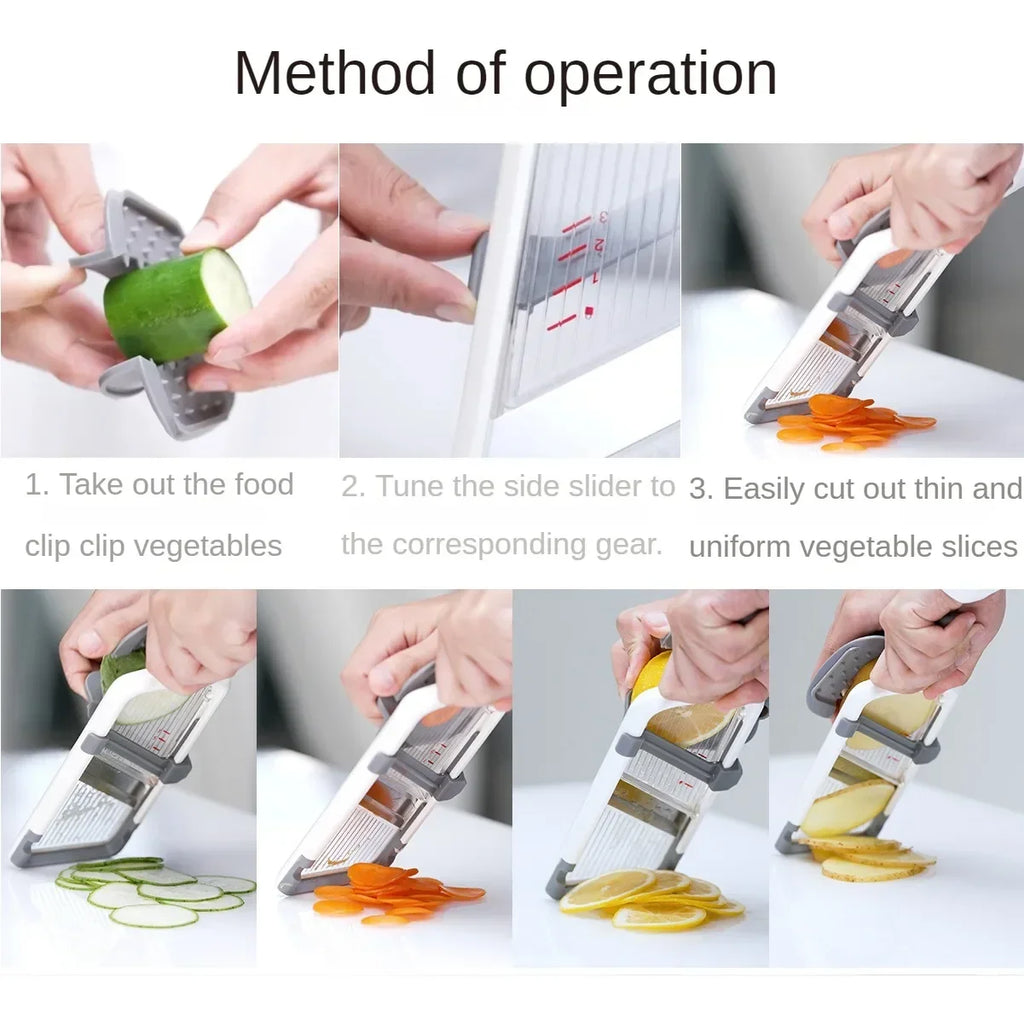 Multi Handheld Vegetable Slicer Adjustable Stainless Steel Mandoline Cutter and Grater – Grey