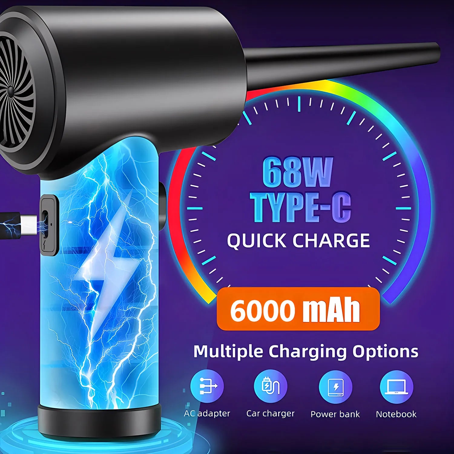 Air Duster 51000RPM Cordless Compressed Air Blower with LED Light for Computer Cleaning