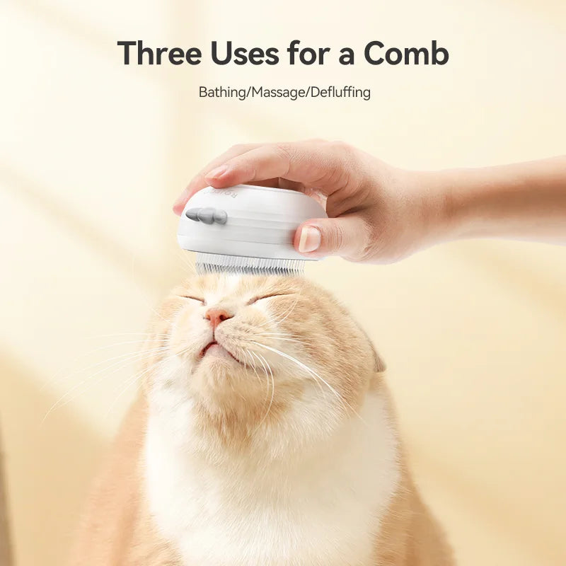 Pet Steam Brush 34 mL Rechargeable Spray Grooming Comb for Cats and Dogs - White