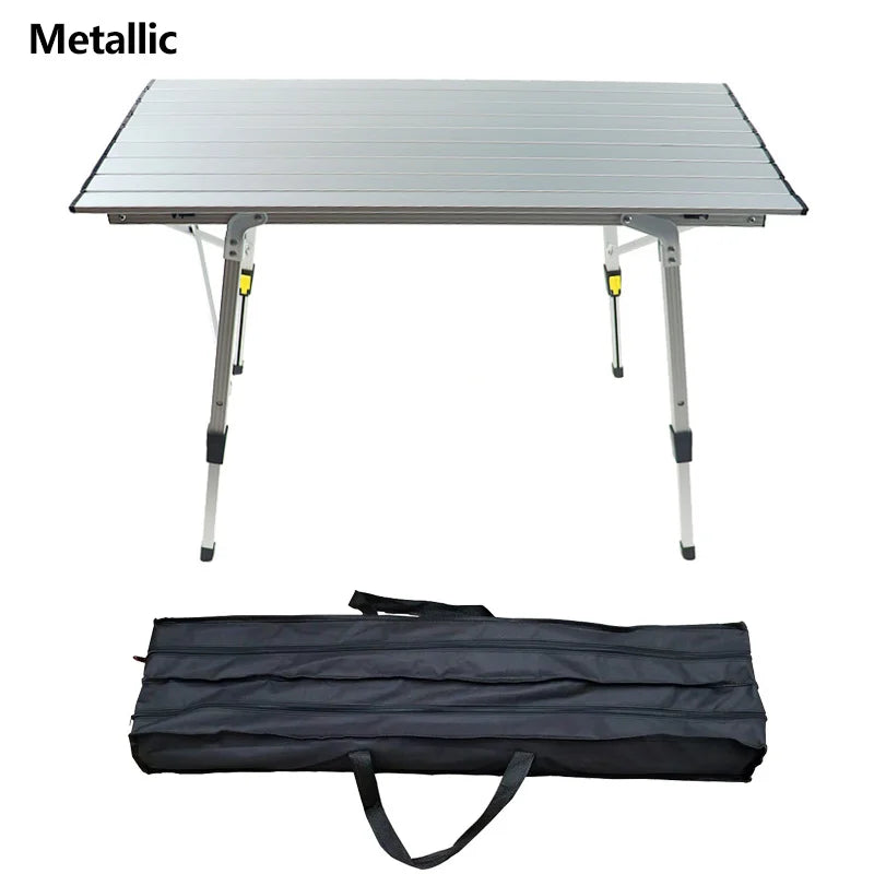 Camping Folding Table Portable Aluminum Alloy Roll Top Picnic Table - Silver