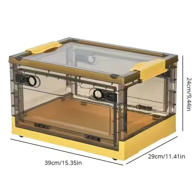 Foldable Transparent Plastic Storage Box Large Capacity Stackable Clothes Organizer Bin - Yellow