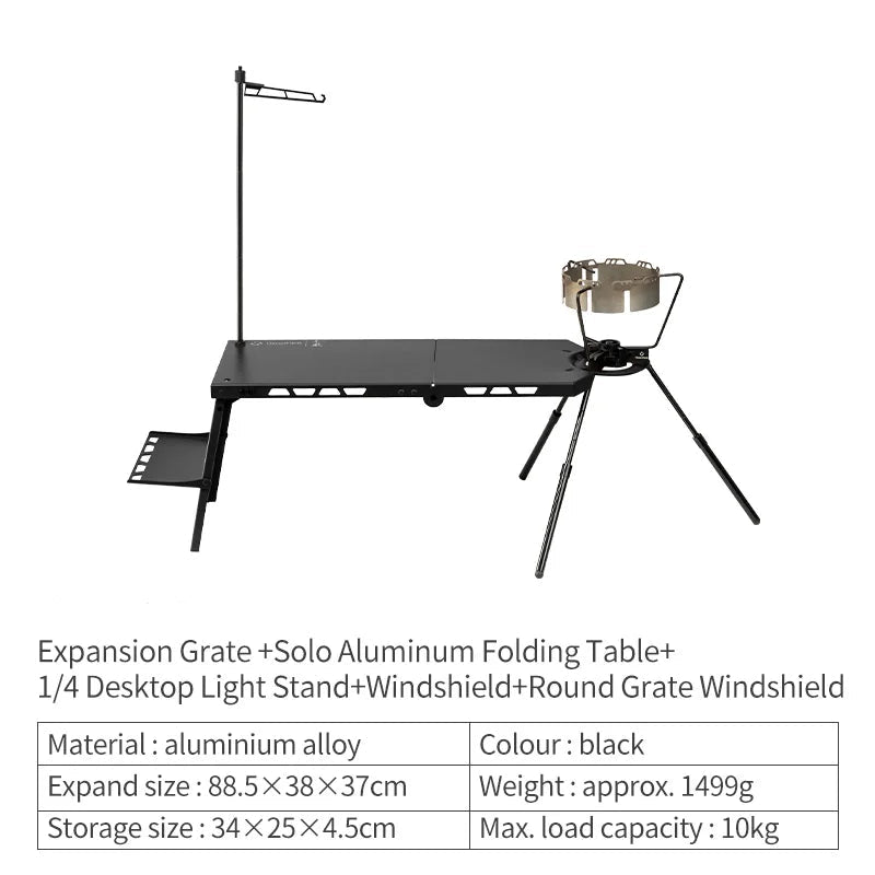Camping Folding Table Aluminum Alloy Lightweight Portable Outdoor Table - Black