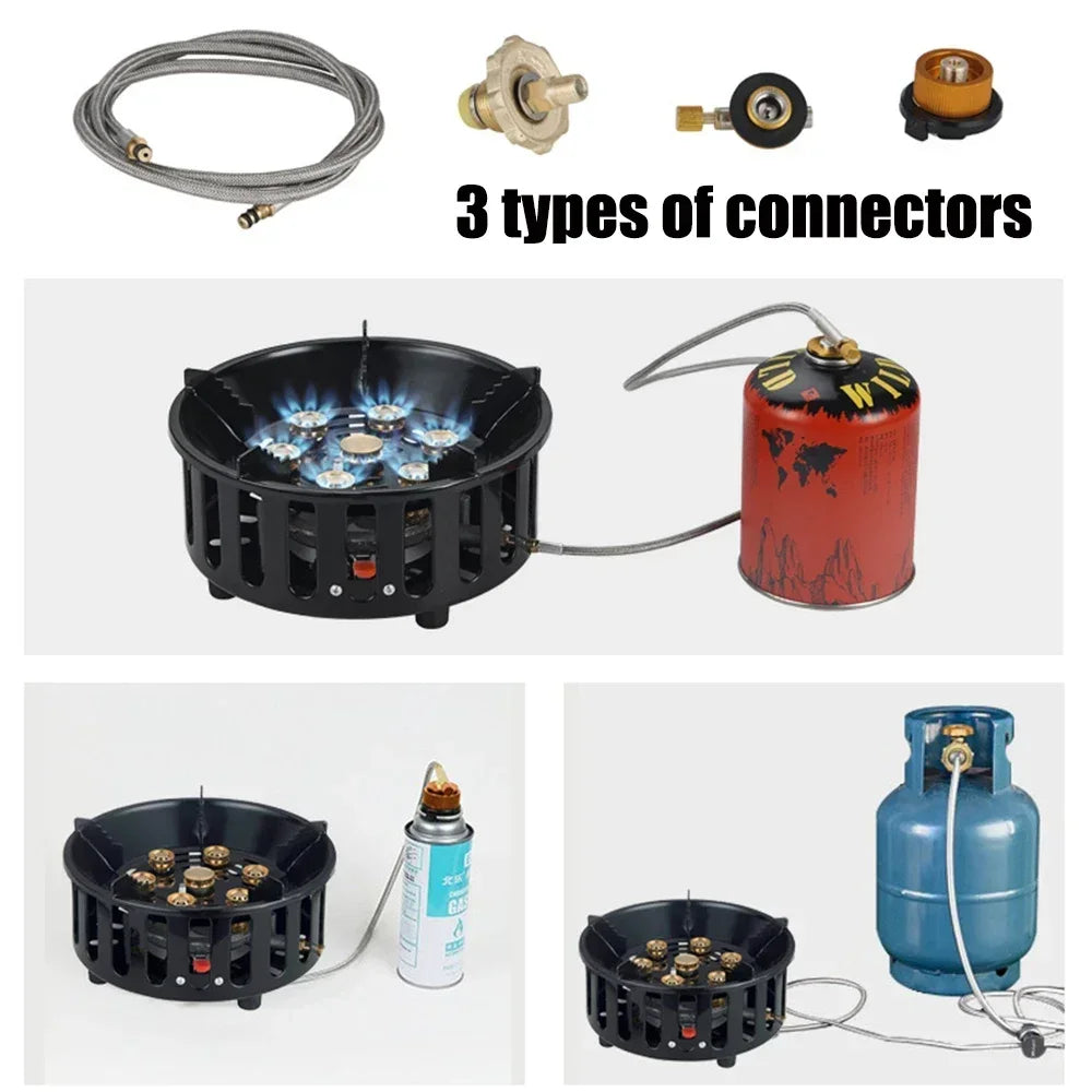 Portable Camping Stove with 7-Core Burner Electronic Ignition and Windproof Shield