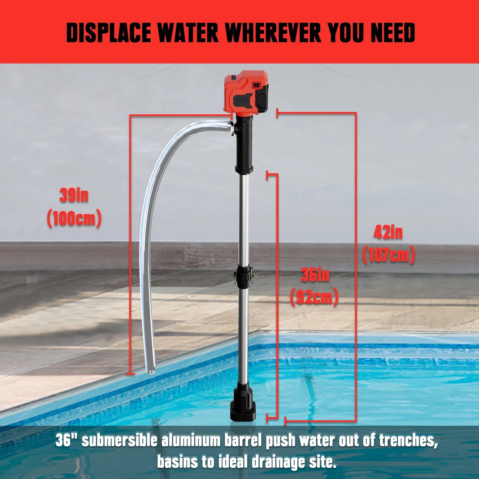 Cordless Water Transfer Pump Portable Brushless Utility Pump 107cm - Red