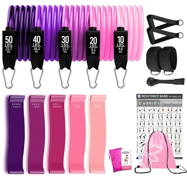 Resistance Bands Set Stackable Elastic Tubes Workout Kit with Door Anchor and Ankle Straps - 17pcs