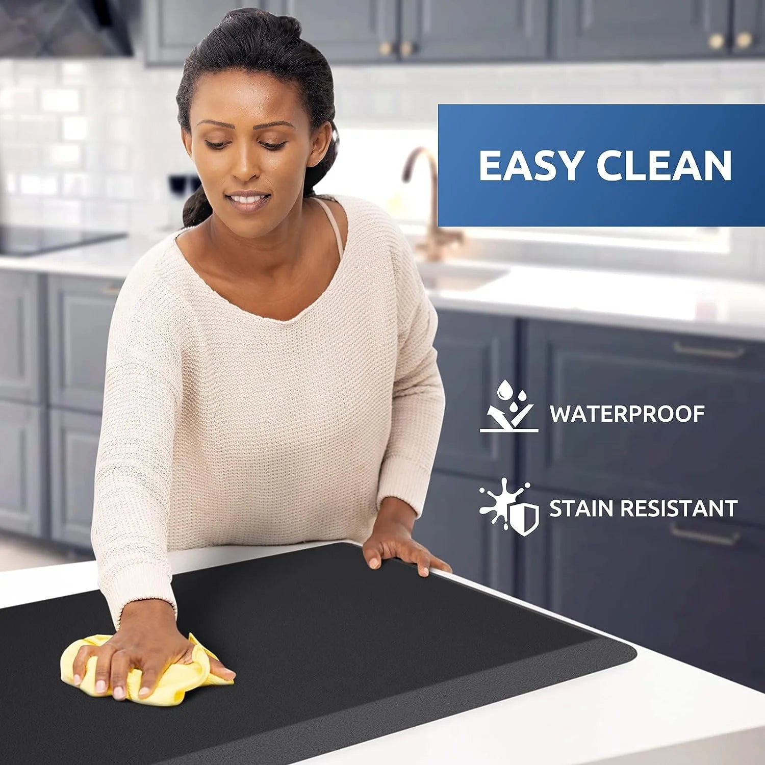 Kitchen Floor Mat Cushioned Waterproof Non Slip Standing Comfort Rug - Black