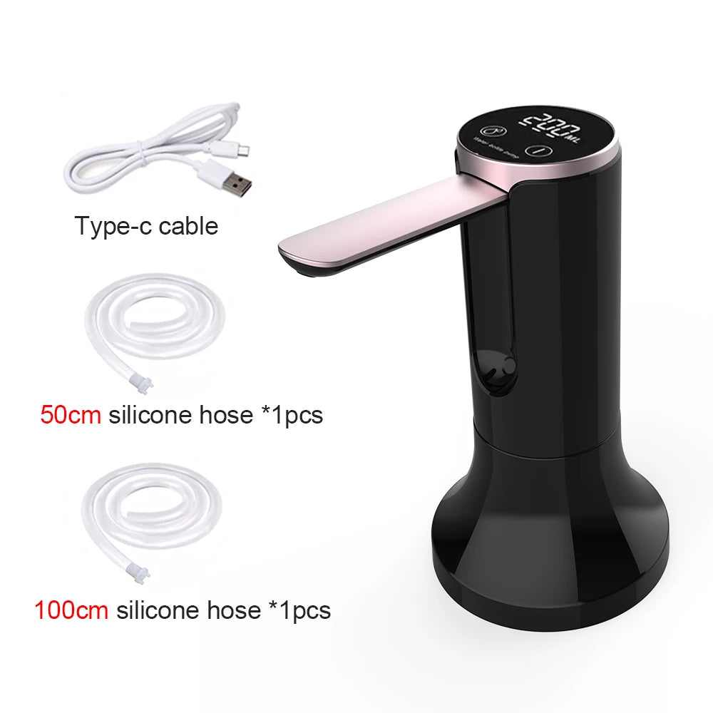 Water Gallon Pump 19L 4W Rechargeable Foldable Desktop Dispenser with 1200mAh Battery - Black