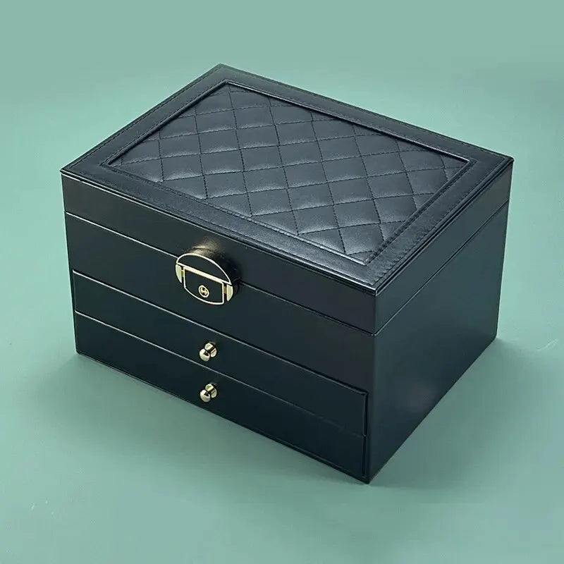 Jewellery Storage Box Multi Layer Leather Organiser with Velvet Interior and Drawers