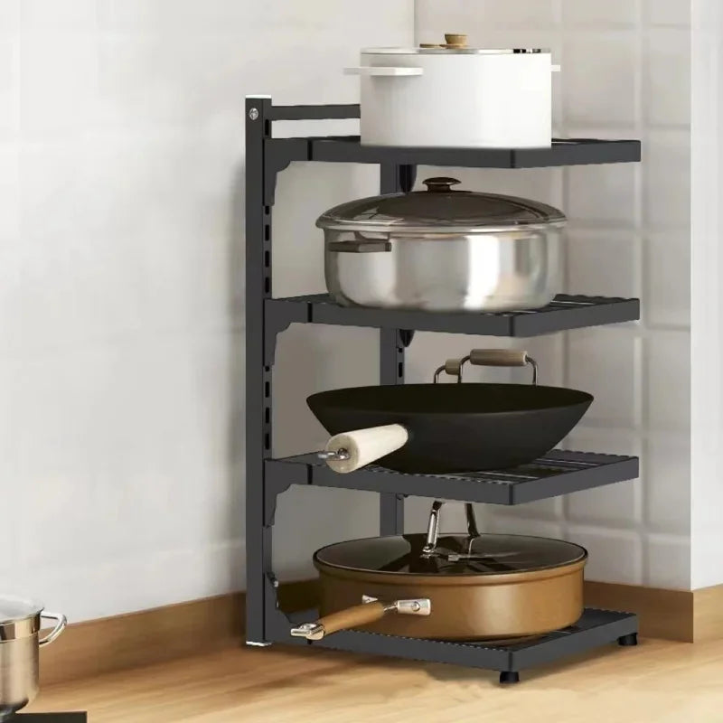 Kitchen Pot Rack 4 Tier Stainless Steel Cookware Organiser for Cupboards - Black