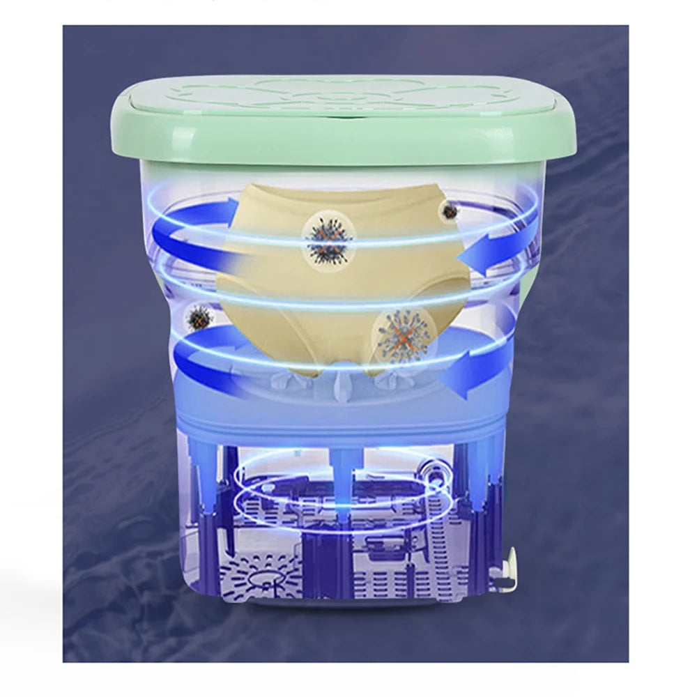 25L Large Portable Folding Washing Machine with Dryer – Mini Travel Laundry Bucket for Clothes, Socks, Underwear – Green