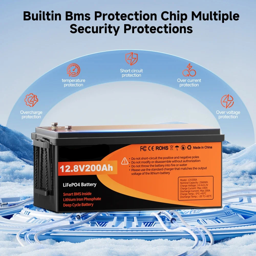 LiFePO4 Battery 12V 100Ah Deep Cycle Lithium Battery with BMS Solar RV Marine Power Storage
