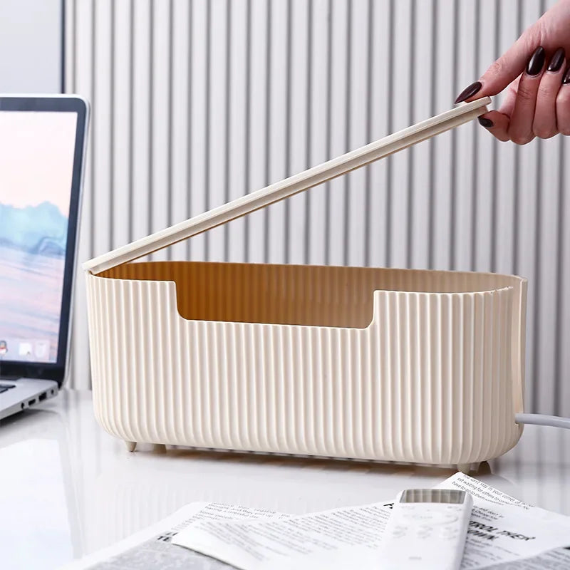 Cable Storage Box 30cm Power Strip Organiser Dustproof Wire Management Case - White