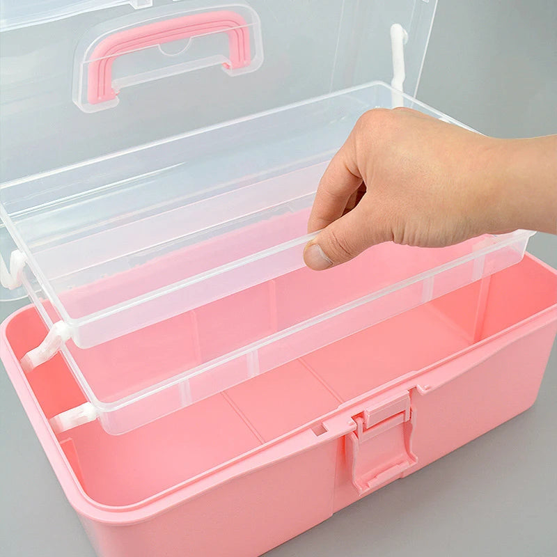 3 Layer Folding Storage Box Portable Organiser with Handle for Home, Travel and Camping