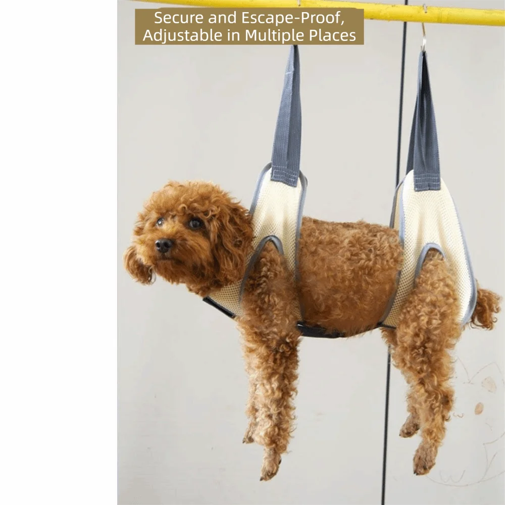 Pet Grooming Hammock Sling Adjustable Polyester Claw Care Bag with Hooks - Grey