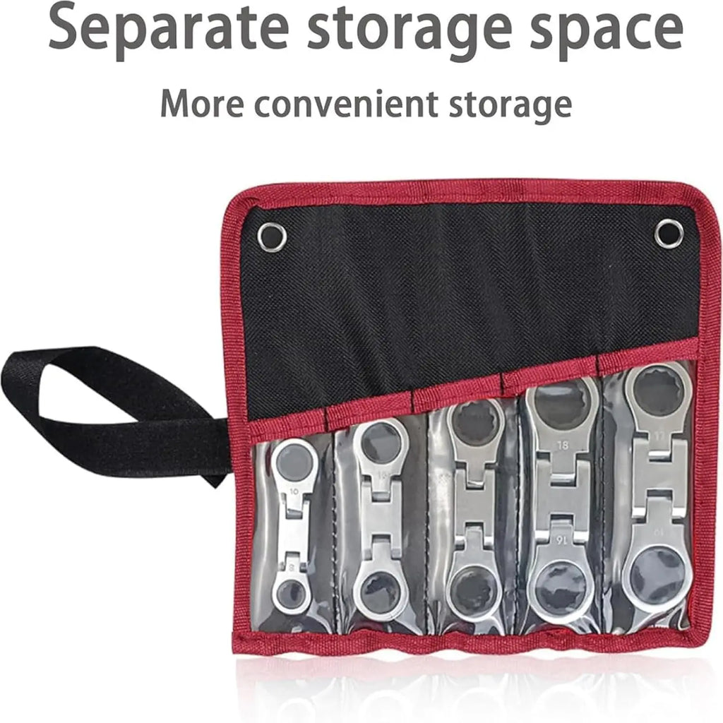 Ratchet Wrench Set Portable Heavy Duty Dual-Drive Stubby Flex Head 5-Piece Tool Kit