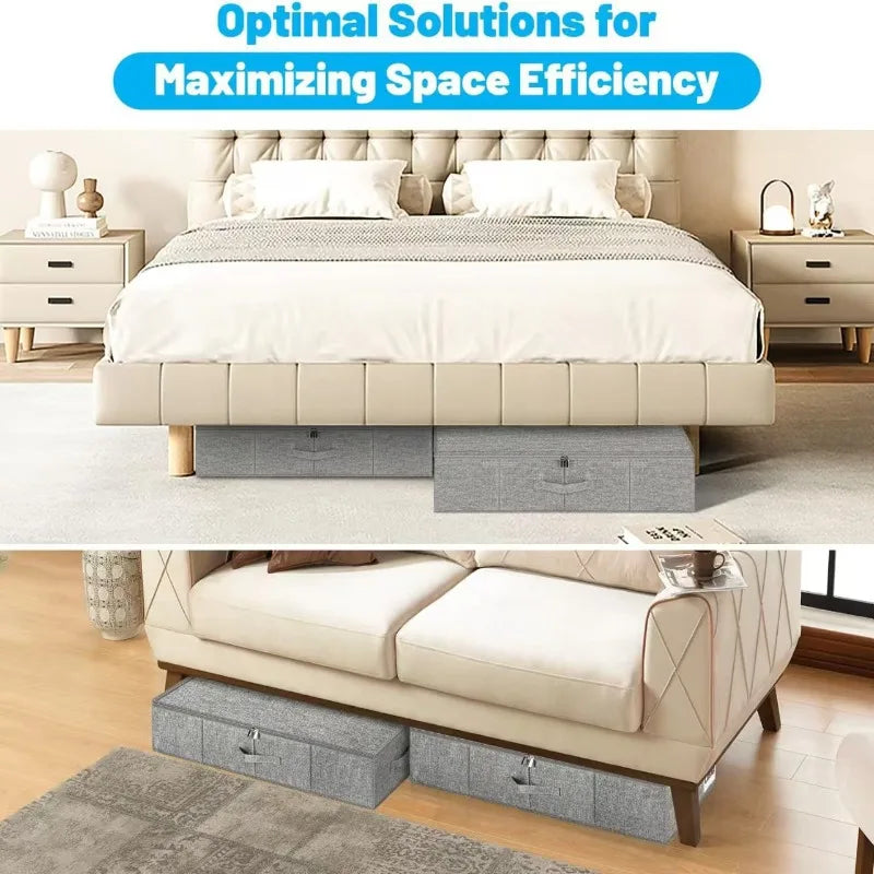 Under Bed Storage Box 76 × 40 × 17 cm Foldable Fabric Organiser with Lid - Grey