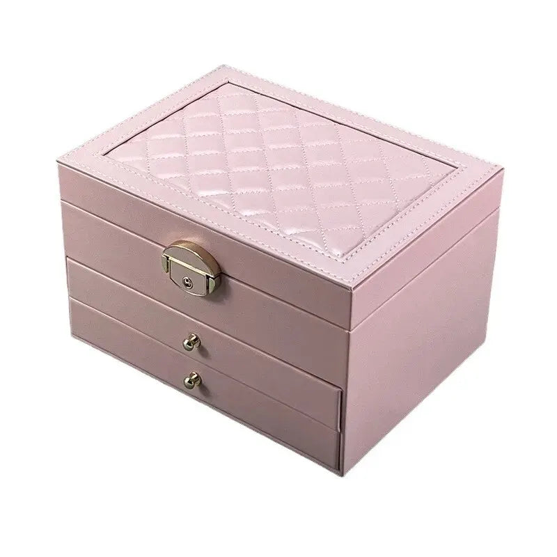 Jewellery Storage Box Multi Layer Leather Organiser with Velvet Interior and Drawers
