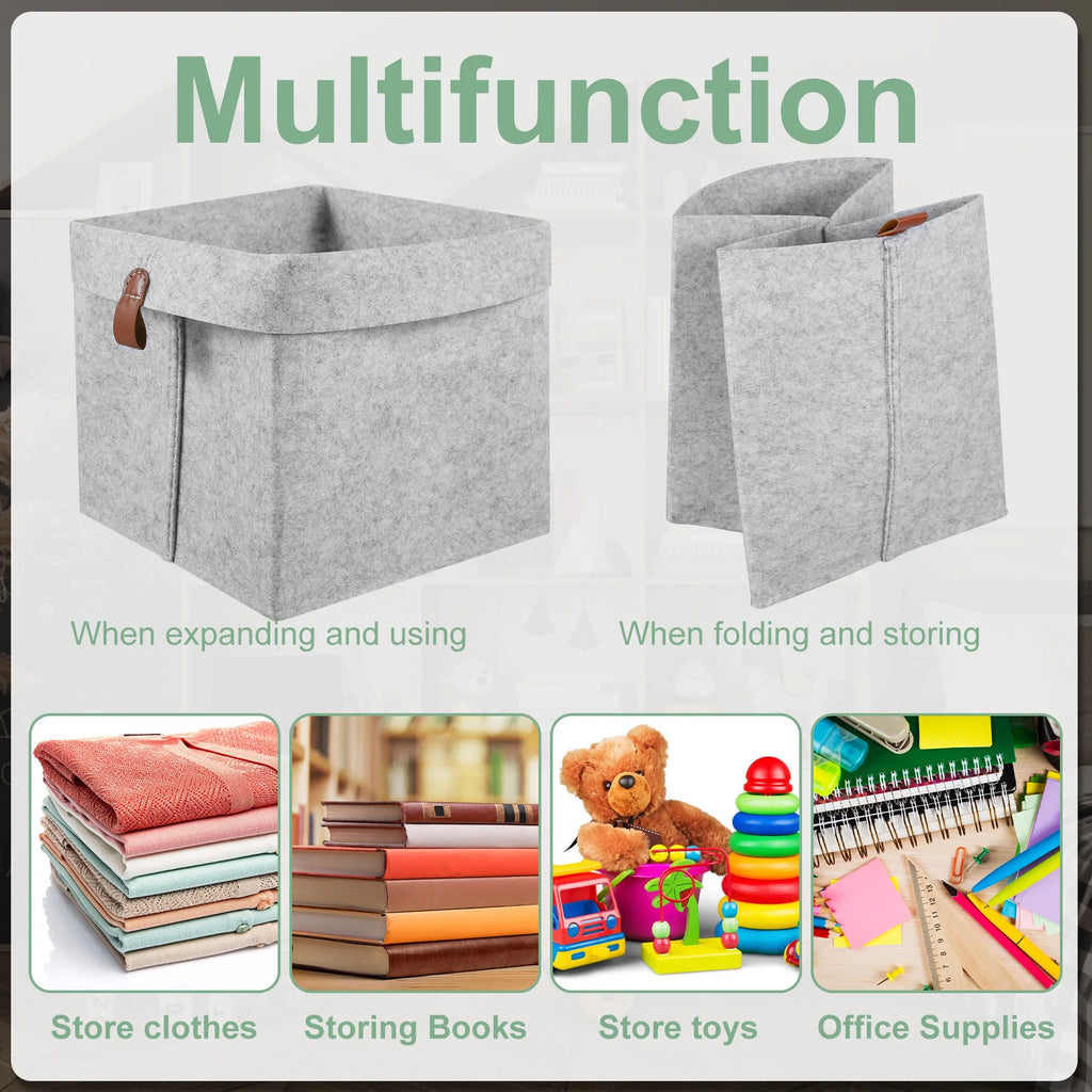 Storage Basket 6Pcs 12L Foldable Felt Fabric Organiser Boxes for Closet Clothes and Home Storage
