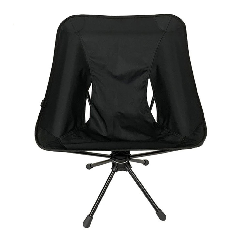 Camping Folding Chair 140kg Capacity Swivel Seat Portable Outdoor Stool – Black
