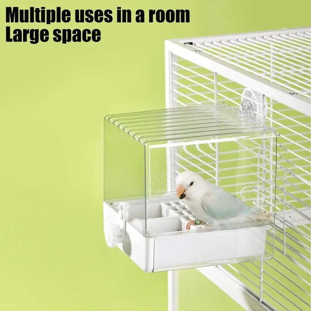 Transparent Parrot Bath Feeder Box Bird Bathtub with Bottom Drawer Splash Proof Cage Accessory – Orange
