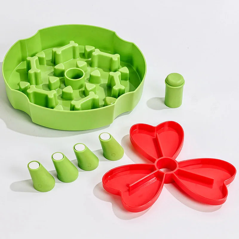 Pet Slow Feeder Bowl Round Puzzle Feeding Dish for Controlled Mealtimes - Green