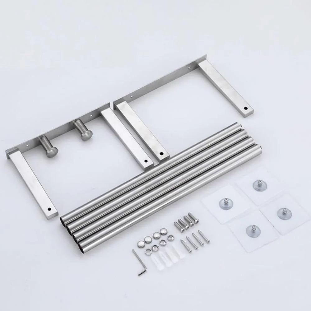 Towel Rack Wall Mounted Stainless Steel Rolled Towel Storage - Silver